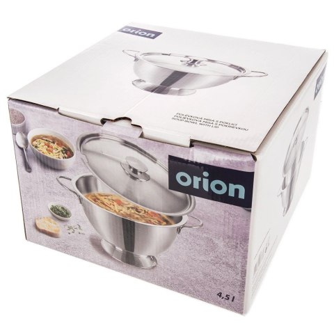 Waza do Zupy Stalowa z Pokrywą Solidna Dekoracyjna Srebrna ORION 4,5 L