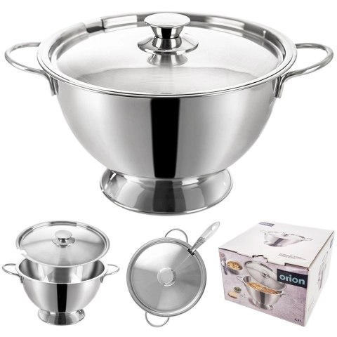 Waza do Zupy Stalowa z Pokrywą Solidna Dekoracyjna Srebrna ORION 4,5 L
