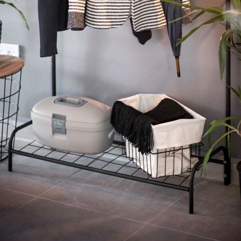 Wieszak Podłogowy Stojący Metalowy VILDE Czarny LOFT Półka na Buty 147 cm