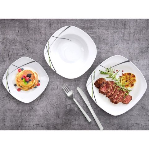 Zestaw Serwis Obiadowy 18 el. ORION Porcelana Kwadratowy Dekor