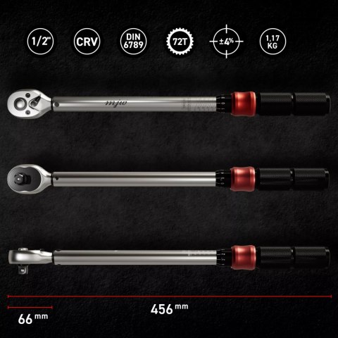 Klucz dynamometryczny 1/2" 72T 40-220 Nm