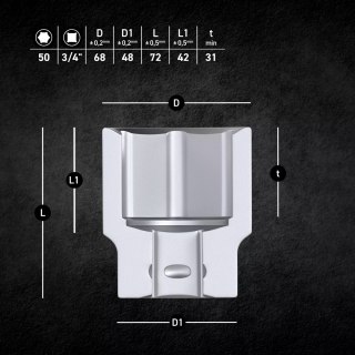 Nasadka 3/4" 6-kąt 50 mm