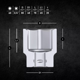 Nasadka 3/4" 6-kąt 60 mm