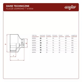 Nasadka udarowa 1" 6-kąt 41 mm