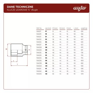 Nasadka udarowa 3/4" 6-kąt długa 40 mm