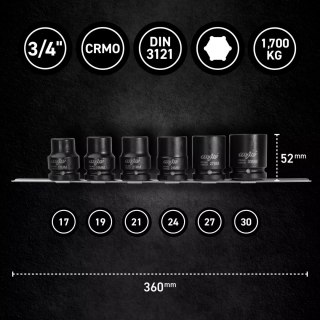 Zestaw nasadek udarowych 3/4" na szynie