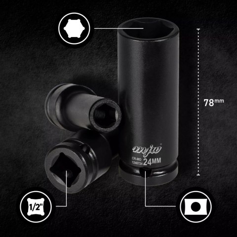 Zestaw nasadek udarowych długich 1/2" 6-kąt