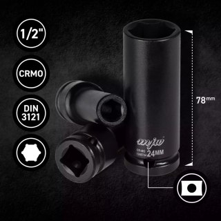 Zestaw nasadek udarowych długich 1/2" na szynie