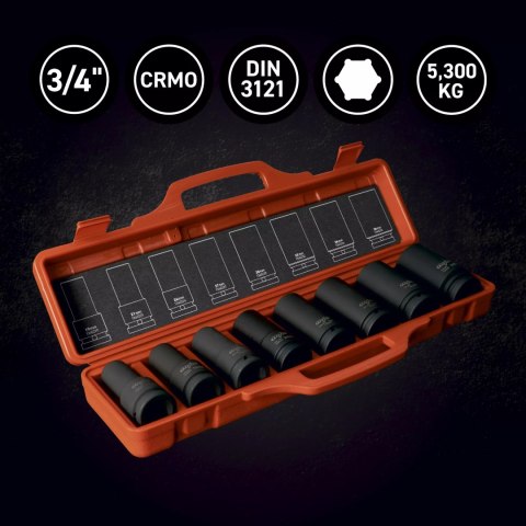 Zestaw nasadek udarowych długich 3/4"