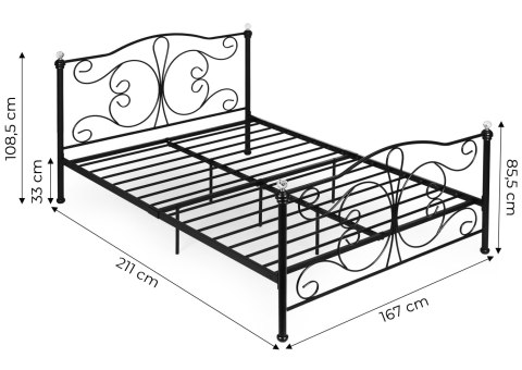 Łóżko metalowe 160x200 cm ze stelażem czarna rama kryształy ModernHome