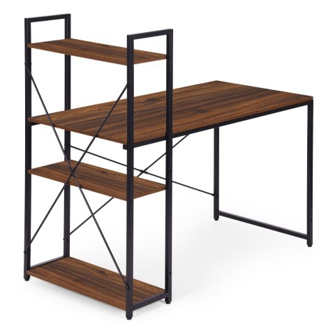 Biurko komputerowe szkolne 120x60 cm regał z 3 półkami ciemny orzech loft ModernHome