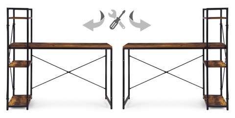 Biurko komputerowe szkolne 120x60 cm regał z 3 półkami postarzany orzech loft ModernHome