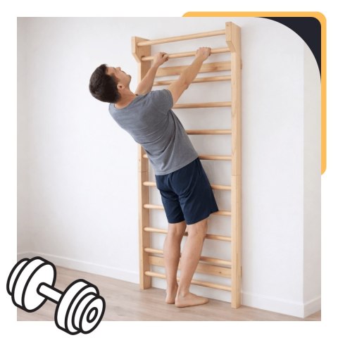 Drabinka gimnastyczna dla dzieci rehabilitacyjna 195cm drewniana z drążkiem