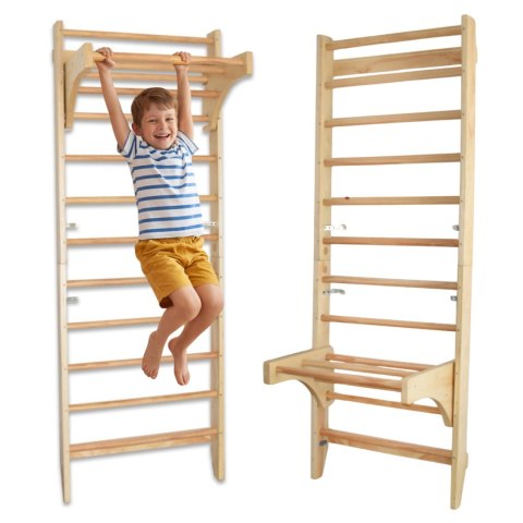 Drabinka gimnastyczna drewniana 220 cm z drążkiem rehabilitacyjna bukowa