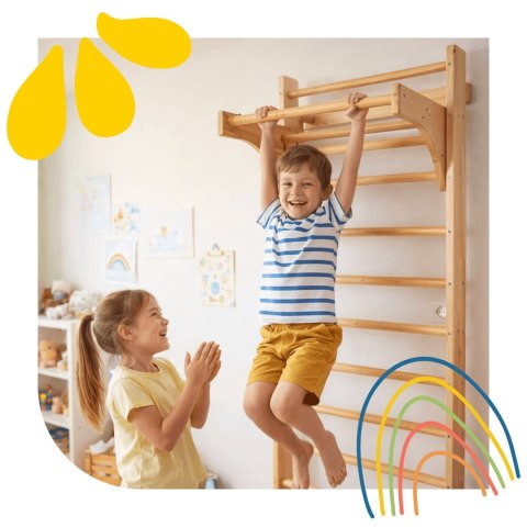 Drabinka gimnastyczna drewniana 220 cm z drążkiem rehabilitacyjna bukowa