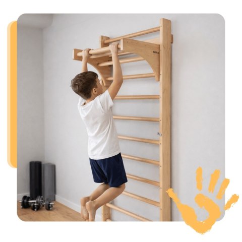 Drabinka gimnastyczna drewniana 220 cm z drążkiem rehabilitacyjna bukowa