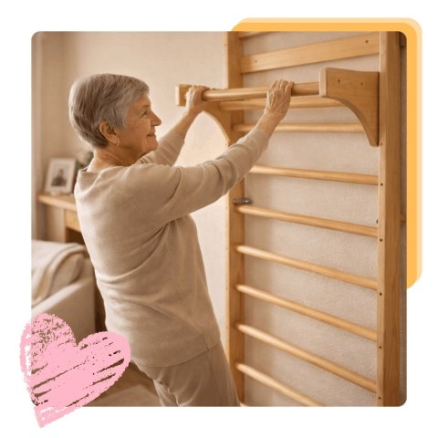 Drabinka gimnastyczna drewniana 220 cm z drążkiem rehabilitacyjna bukowa