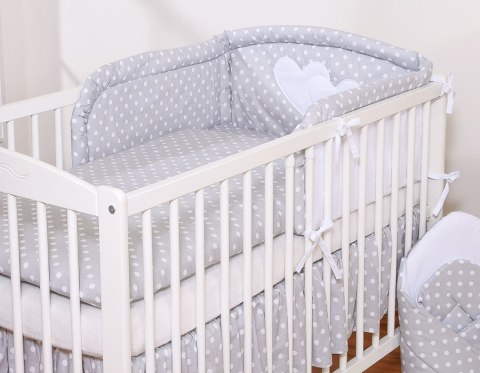Ochraniacz do łóżeczka na szczebelki uniwersalny - Serduszka białe grochy na szarym