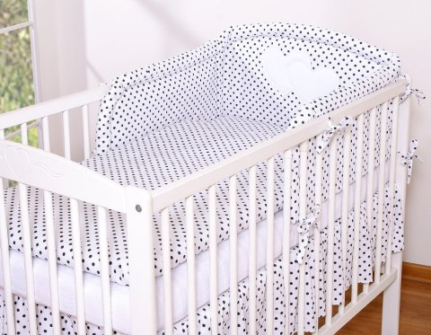 Ochraniacz do łóżeczka na szczebelki uniwersalny - Serduszka czarne grochy na białym tle