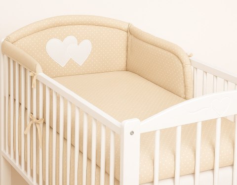 Ochraniacz do łóżeczka na szczebelki uniwersalny - Serduszka kropki na beżu