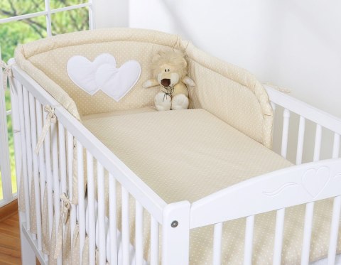 Ochraniacz do łóżeczka na szczebelki uniwersalny - Serduszka kropki na beżu