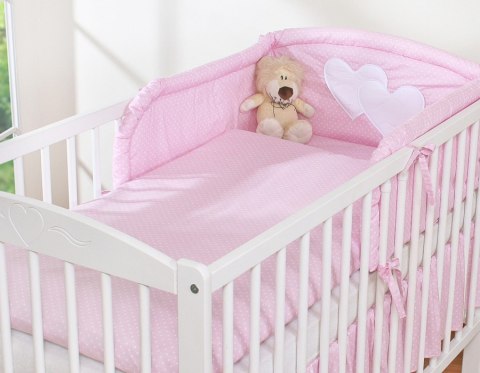 Ochraniacz do łóżeczka na szczebelki uniwersalny - Serduszka kropki na różu