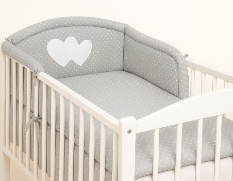 Ochraniacz do łóżeczka na szczebelki uniwersalny - Serduszka kropki na szarym