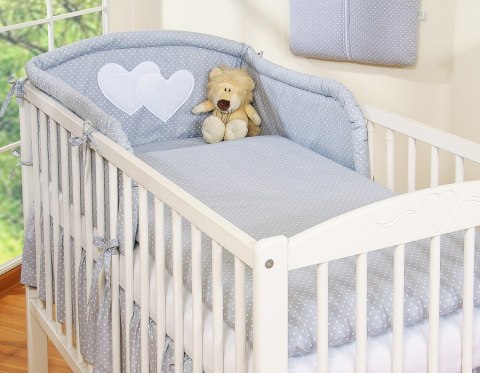 Ochraniacz do łóżeczka na szczebelki uniwersalny - Serduszka kropki na szarym