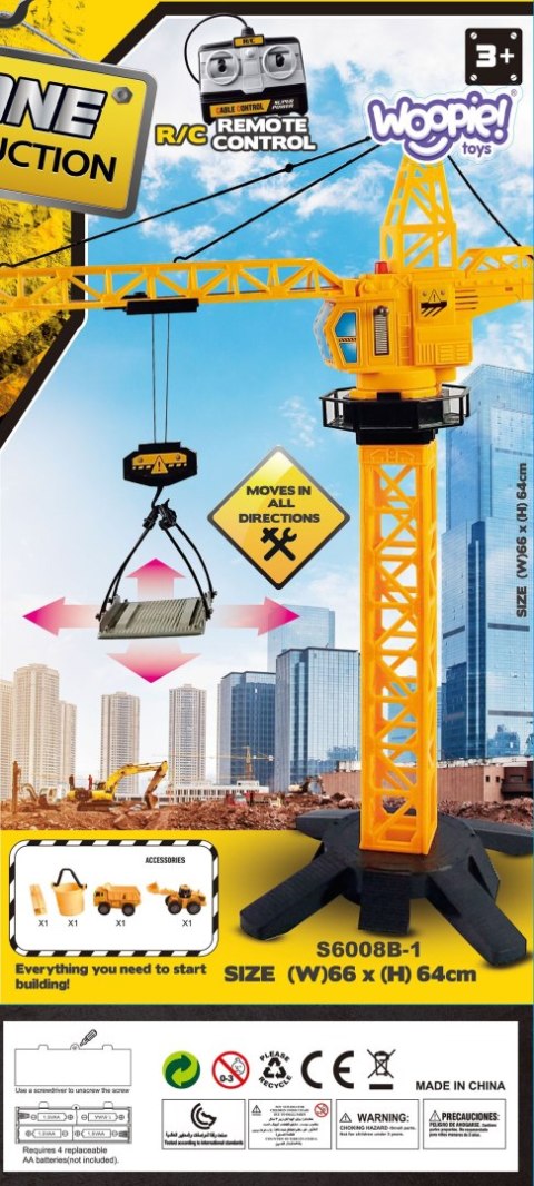 WOOPIE Dźwig Żuraw Zdalnie Sterowany 103 cm R/C Ciężarówka Koparka + 4 Akc.