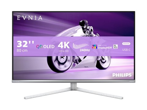 Philips 32M2N8900/00 | 32 " | OLED | 16:9 | 240 Hz | 0,03 ms | 3840 x 2160 pikseli | 250 cd/m² | 2 porty HDMI | Biały
