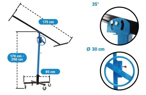 Podnośnik do płyt GK OSB karton gips 170-290 cm 40 kg pochylany Regulowany