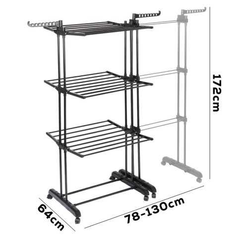 Suszarka na Pranie Pionowa Rozsuwana Regulowana Czarna ORION 130x64x172 cm