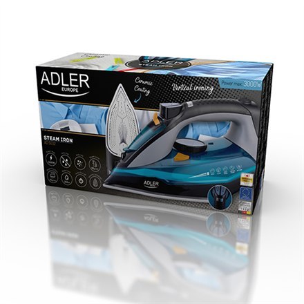Adler | AD 5032 | Żelazko | Żelazko parowe | 3000 W | Pojemność zbiornika na wodę 350 ml | Ciągłe uderzenie pary 45 g/min | Wyda