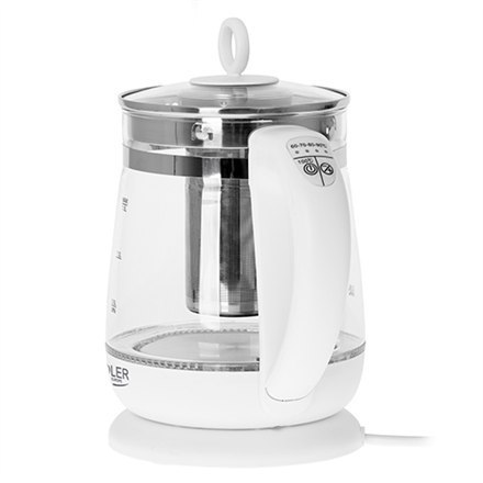 Adler | Czajnik | AD 1299 | Elektryczny | 2200 W | 1,5 L | Szkło/stal nierdzewna | Podstawa obrotowa 360° | Biały