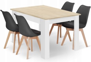 Zestaw do jadalni stół prostokątny 120x80 cm dąb sonoma + 4 krzesła MARK czarne Leobert