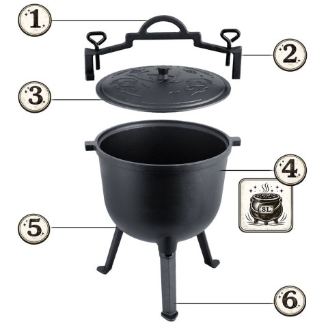 Kociołek żeliwny 8l garnek myśliwski pieczonki na ognisko grill BD-482 348200