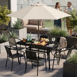 Stół ogrodowy 120x70 cm szkło hartowane otwór na parasol czarny MultiGarden