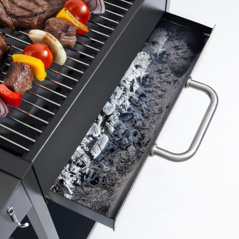 Duży grill węglowy ogrodowy ruszt z pokrywą szuflada na popiół termometr
