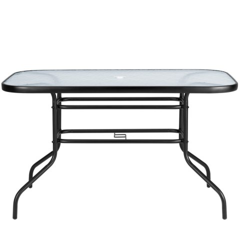Duży szklany stół ogrodowy na taras balkon 120x70 transparentny otwór na parasol