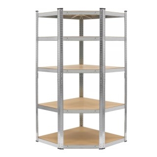 Regał magazynowy narożny metalowy srebrny 5 półek 2w1 180x90x90x40 cm
