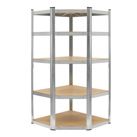 Regał magazynowy narożny metalowy srebrny 5 półek 2w1 180x90x90x40 cm