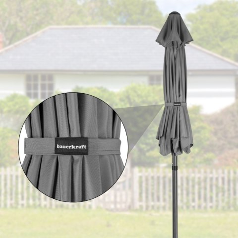 Składany parasol ogrodowy balkonowy regulowany 300 cm grafitowy 50UV Bauerkraft