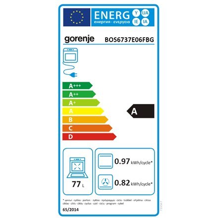 Gorenje | BOS6737E06FBG | Piekarnik | 77 L | Wielofunkcyjny | EcoClean | Sterowanie mechaniczne | Funkcja pary | Tak | Wysokość 