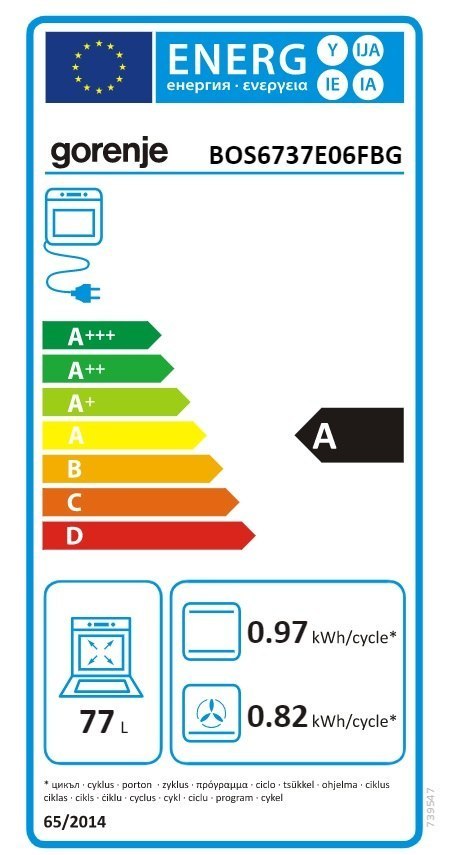 Gorenje | BOS6737E06FBG | Piekarnik | 77 L | Wielofunkcyjny | EcoClean | Sterowanie mechaniczne | Funkcja pary | Tak | Wysokość 