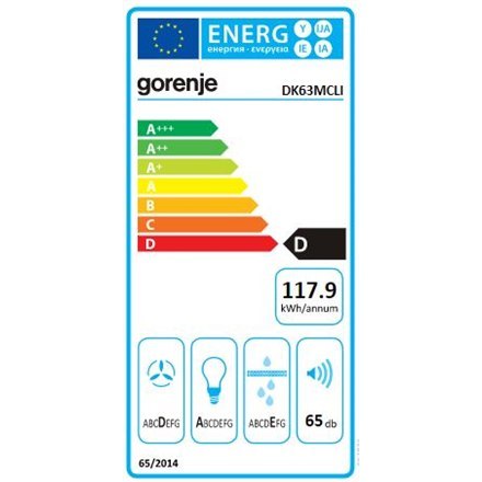 Gorenje | Okap | DK63MCLI | Klasa efektywności energetycznej D | Przyścienny | Szerokość 60 cm | 621 m³/h | Sterowanie mechanicz