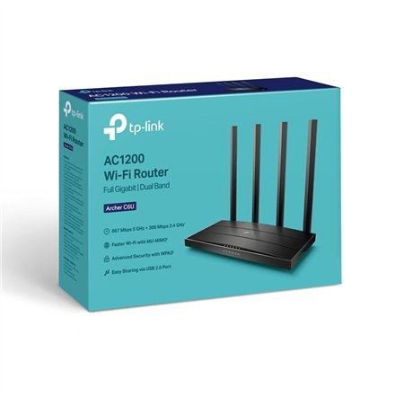 TP-LINK | Bezprzewodowy router gigabitowy AC1200 | Archer C6U | 802.11ac | 300+867 Mbit/s | 10/100/1000 Mbit/s | Porty Ethernet 