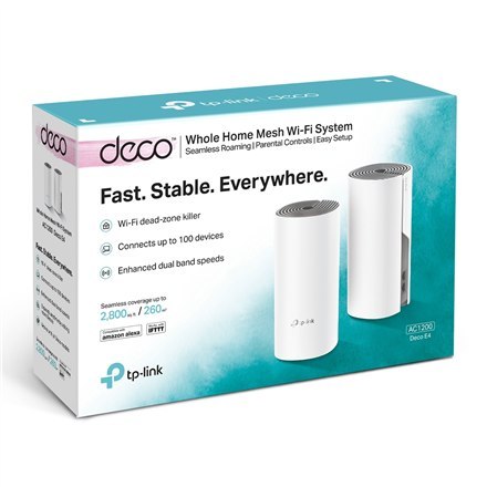 TP-LINK | System Wi-Fi typu Whole Home Mesh | Deco E4 (3-pack) | 802.11ac | 867+300 Mbit/s | 10/100 Mbit/s | Porty Ethernet LAN 