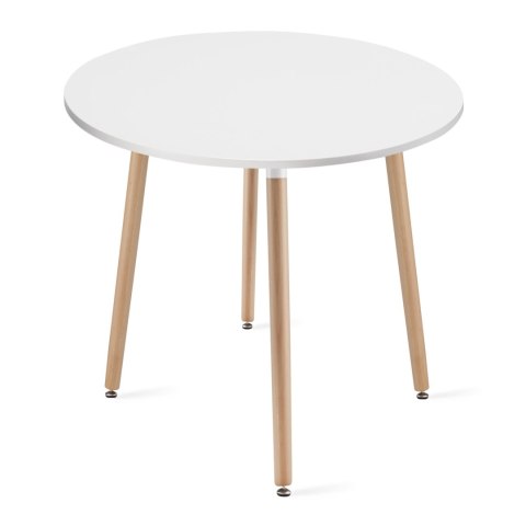 Zestaw Stół KAMI Okrągły 80cm - biały / naturalne nogi + 4 krzesła WAT szare / nogi naturalne