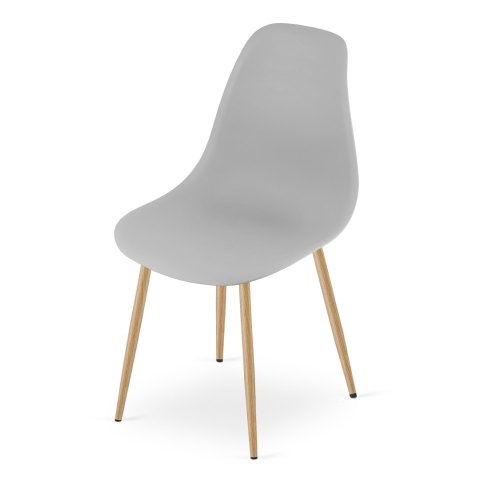 Zestaw Stół KAMI Okrągły 80cm - biały / naturalne nogi + 4 krzesła WAT szare / nogi naturalne
