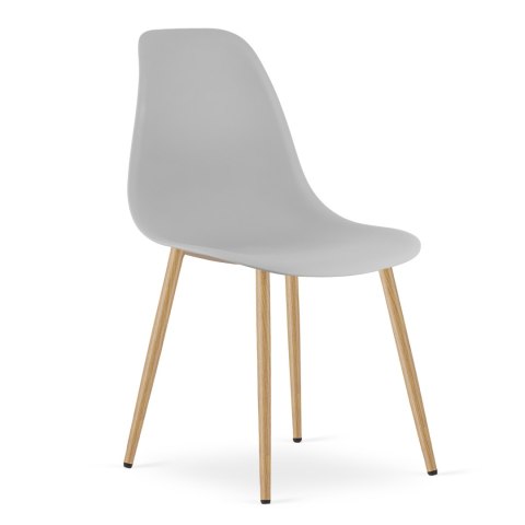 Zestaw Stół KAMI Okrągły 80cm - biały / naturalne nogi + 4 krzesła WAT szare / nogi naturalne